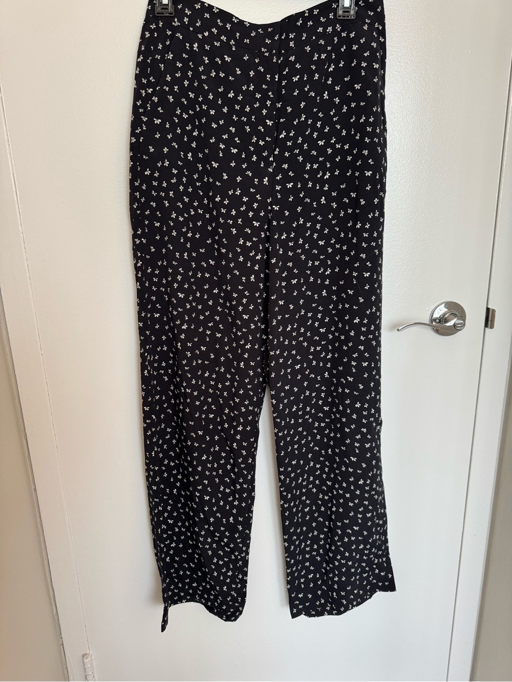 & Other Stories Black Wide-Leg Pants with White Micro Floral Print